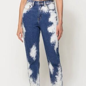 Cello| Blue & White Straight Leg High Waist Denim Jeans Sz 5/6